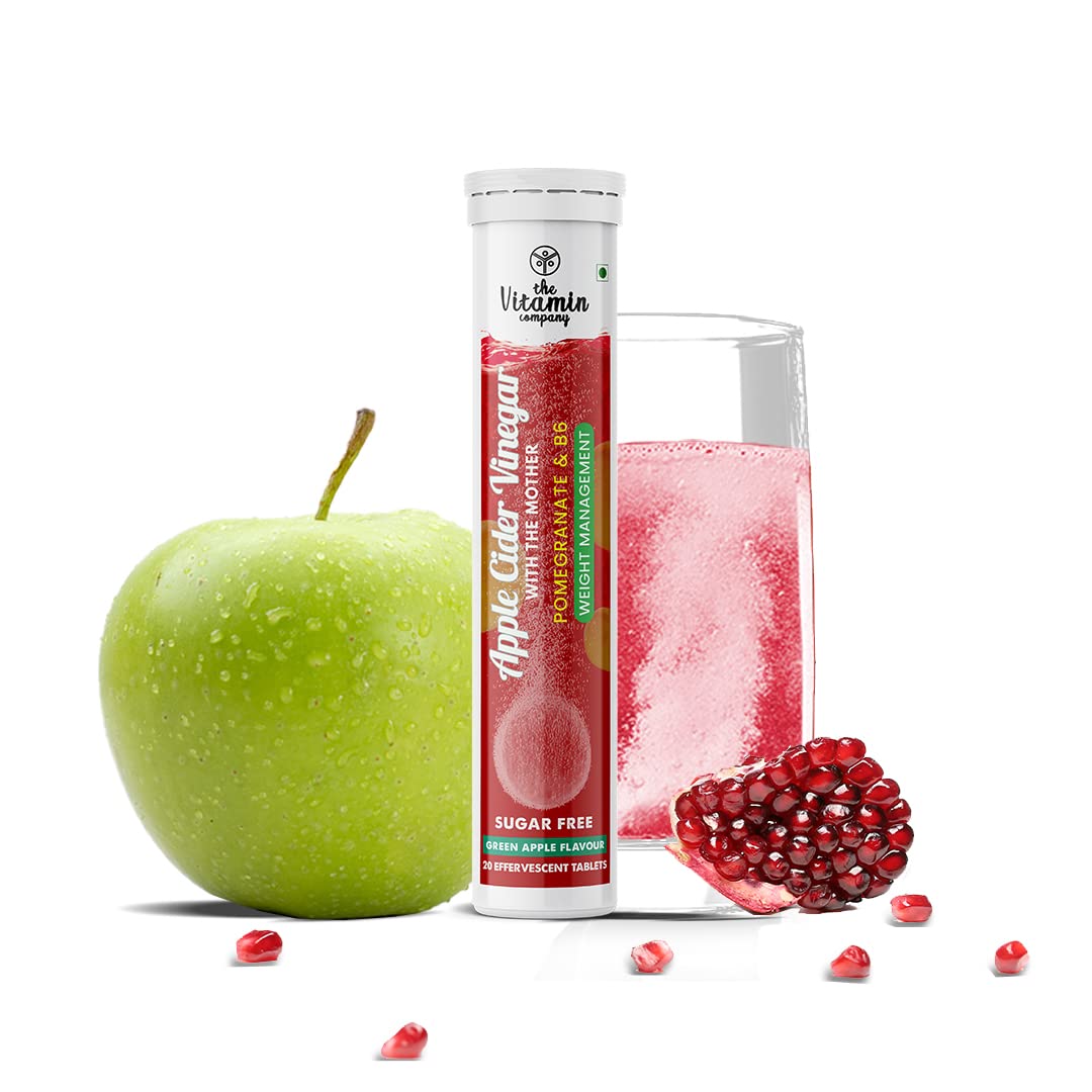 The Vitamin Company Apple Cider Vinegar with Mother Effervescent Tablets with Vitamin B6, For Weight Management, Green Apple Flavour (Pack of 1, 20 Tablets)-image-23