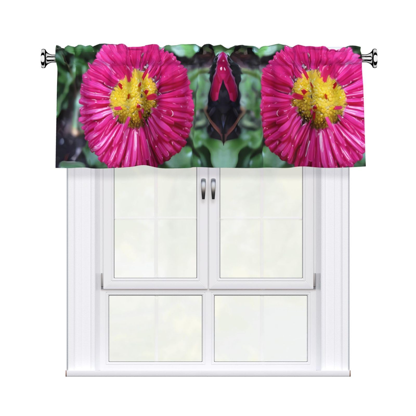 WHJSHOP Flower Gerbera Prints Curtain Valance 54x18 Inch - Peach Skin Window Layer with Delicate Print, Filtered Light for Kitchen Use