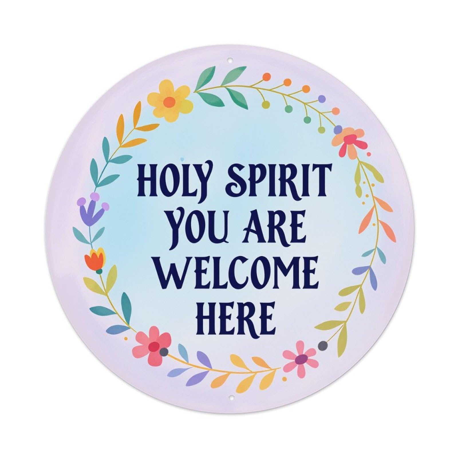 Wmlzdnwr Vintage Holy Spirit You Are Welcome Here Floral Wreath Round Tin Sign,Retro Wall Art,Metal Poster For Home, Bar, Garage, Cafe, Rustic Indoor & Outdoor Decor, 8X8 Inches