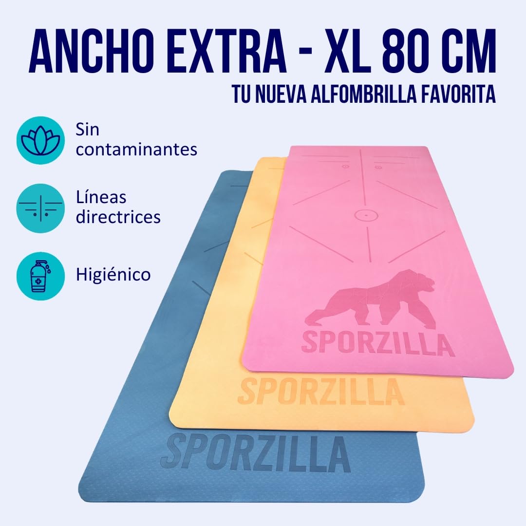Esterilla Premium de Fitness y Yoga, extra ancha de 80 cm, grosor de 8 mm, antideslizante y atóxica, con líneas guía