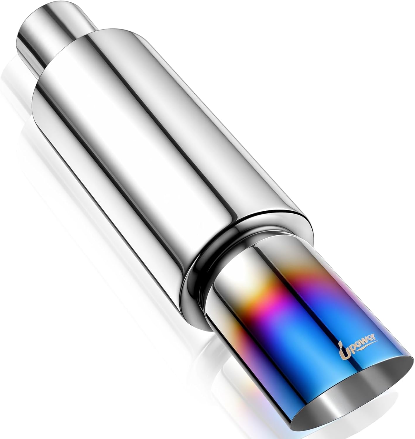 Upower Exhaust Muffler, Stainless Steel Exhaust Tip 14.8" Length 2" Inlet 3" Outlet Straight Through Universal Burnt Tip