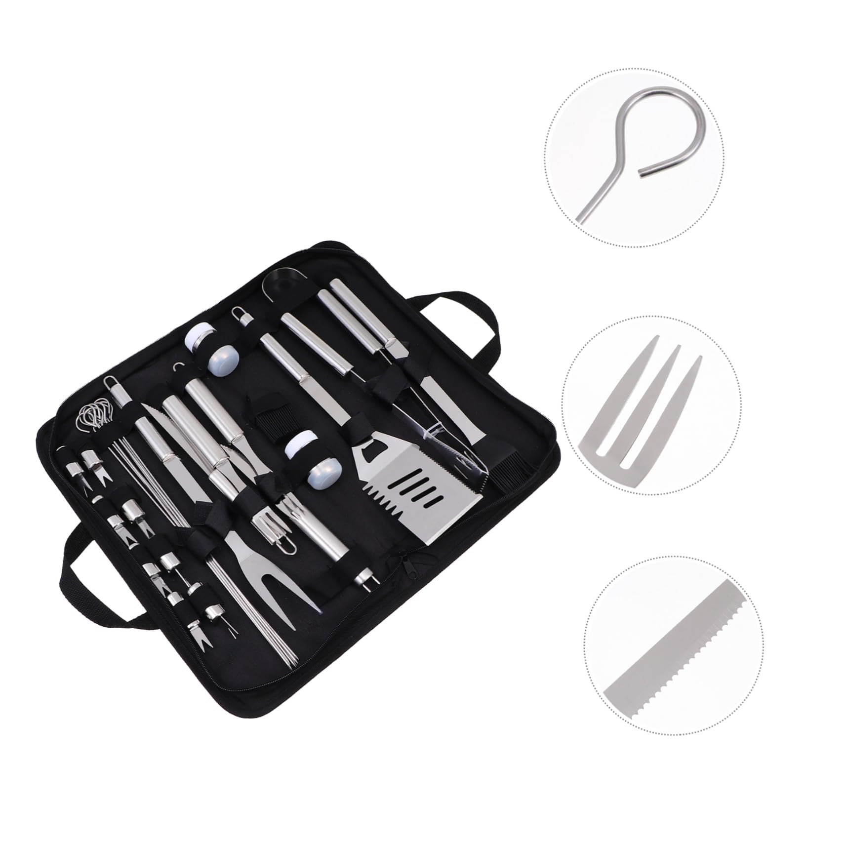 Utensili Bbq in Metallo Inossidabile con Borsa Oxford Portatile Kit Completo per Grigliata Outdoor Forchette e Accessori Bbq Resistenti e Organizzati
