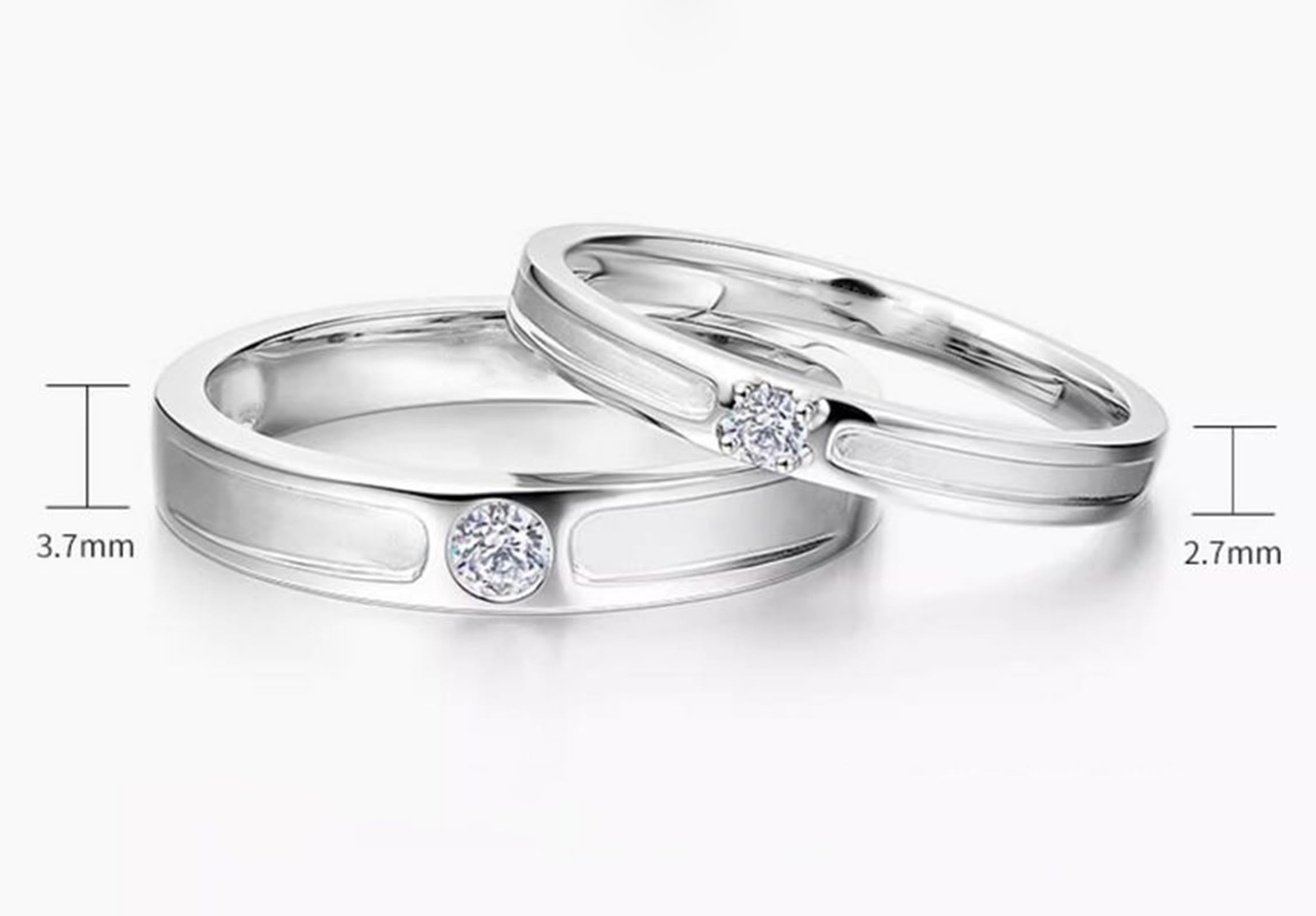 Elegante anillo de compromiso solitario de oro blanco y Pt950 para hombre y mujer con diamante