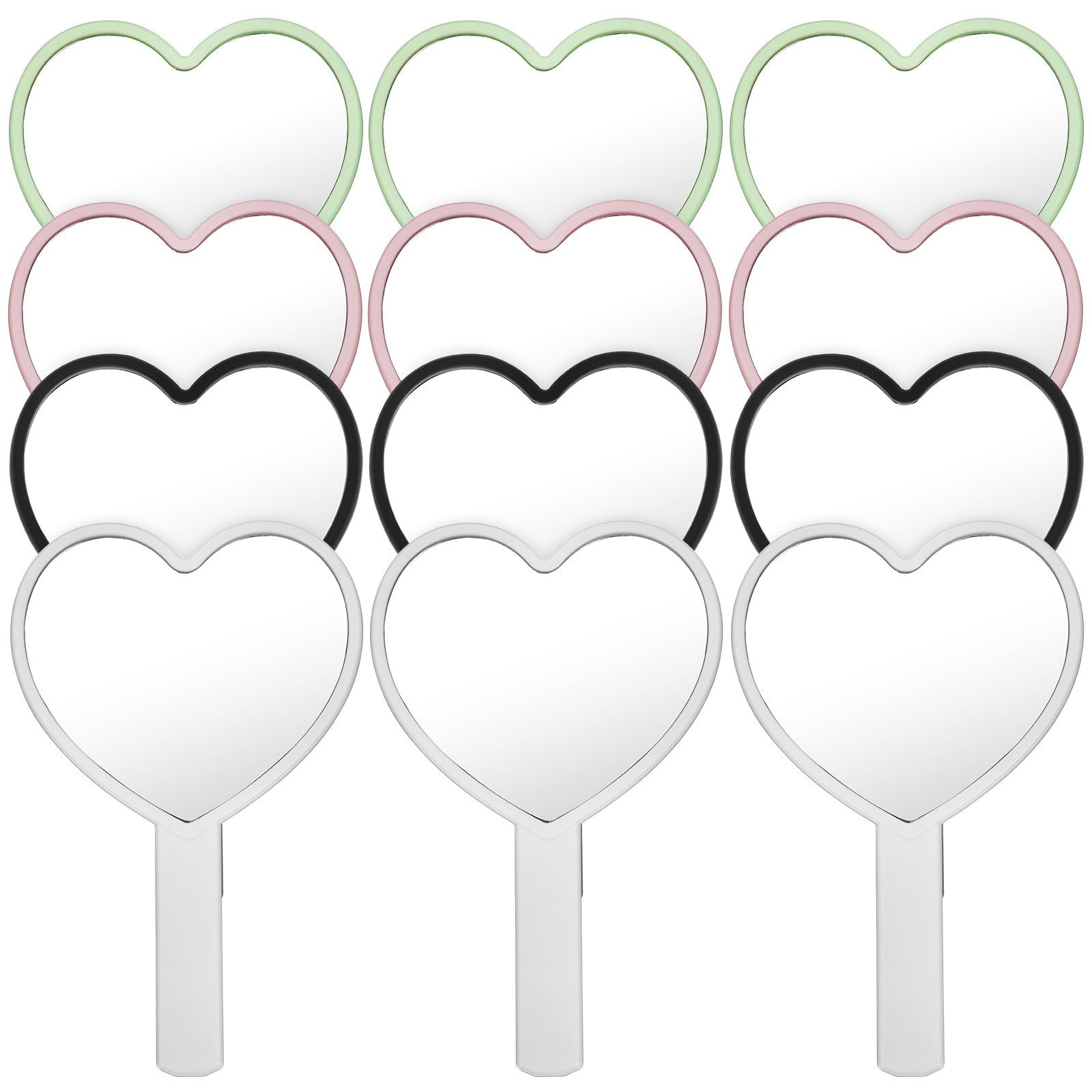 TOYANDONA Set da 12 Specchi a Forma di Cuore Manico, Specchietti Portatili in Plastica Resistenti All’usura ad Alta Definizione per Trucco e Viaggio
