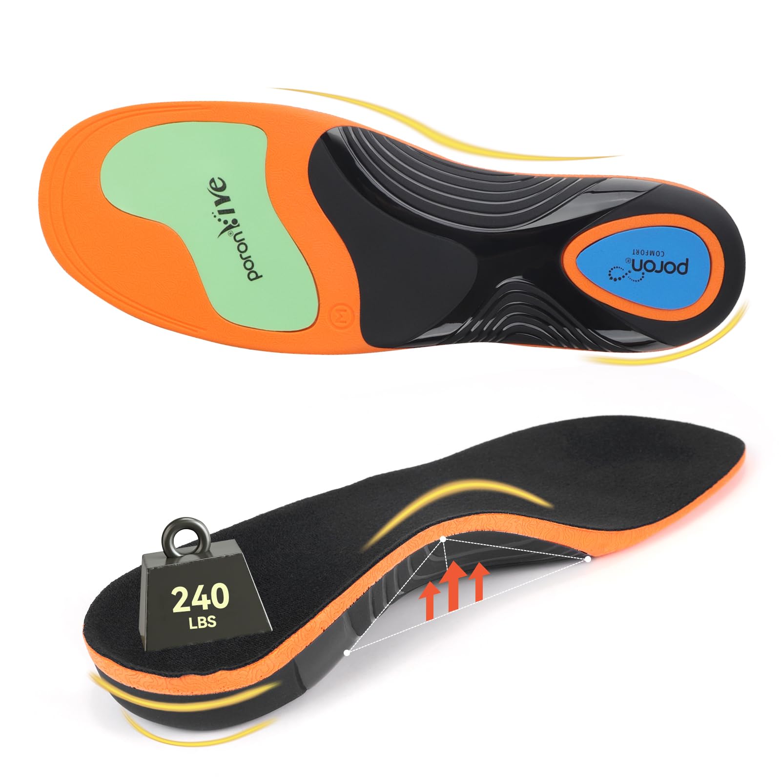 Bine Jinn Go Work Boot Insoles for Standing All Day - Plantar Fasciitis High Arch Support & Shock Absorption Inserts for Foot Pain Relief,Orthotic