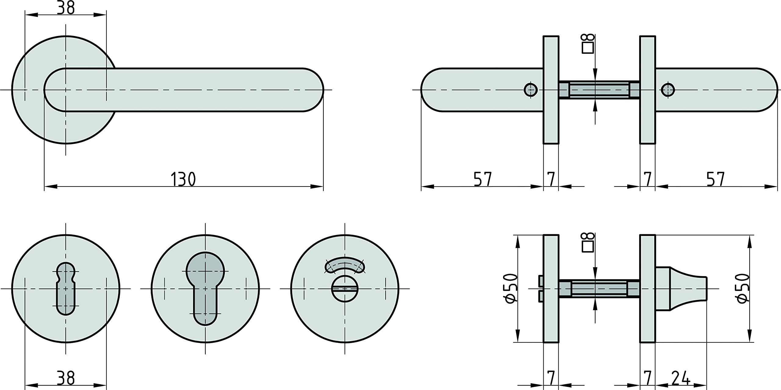 BASI Juego de 5 manillas para puerta de habitación de acero inoxidable, en forma de U, manillas de puerta en ambos lados, manillas con rosetón, manillas de puerta para habitaciones