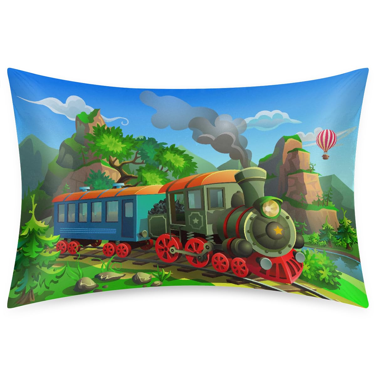 Colorful Train Satin Pillowcase for Hair and Skin Queen Size Slip Silk Pillow Covers Satin Pillow Cases Without