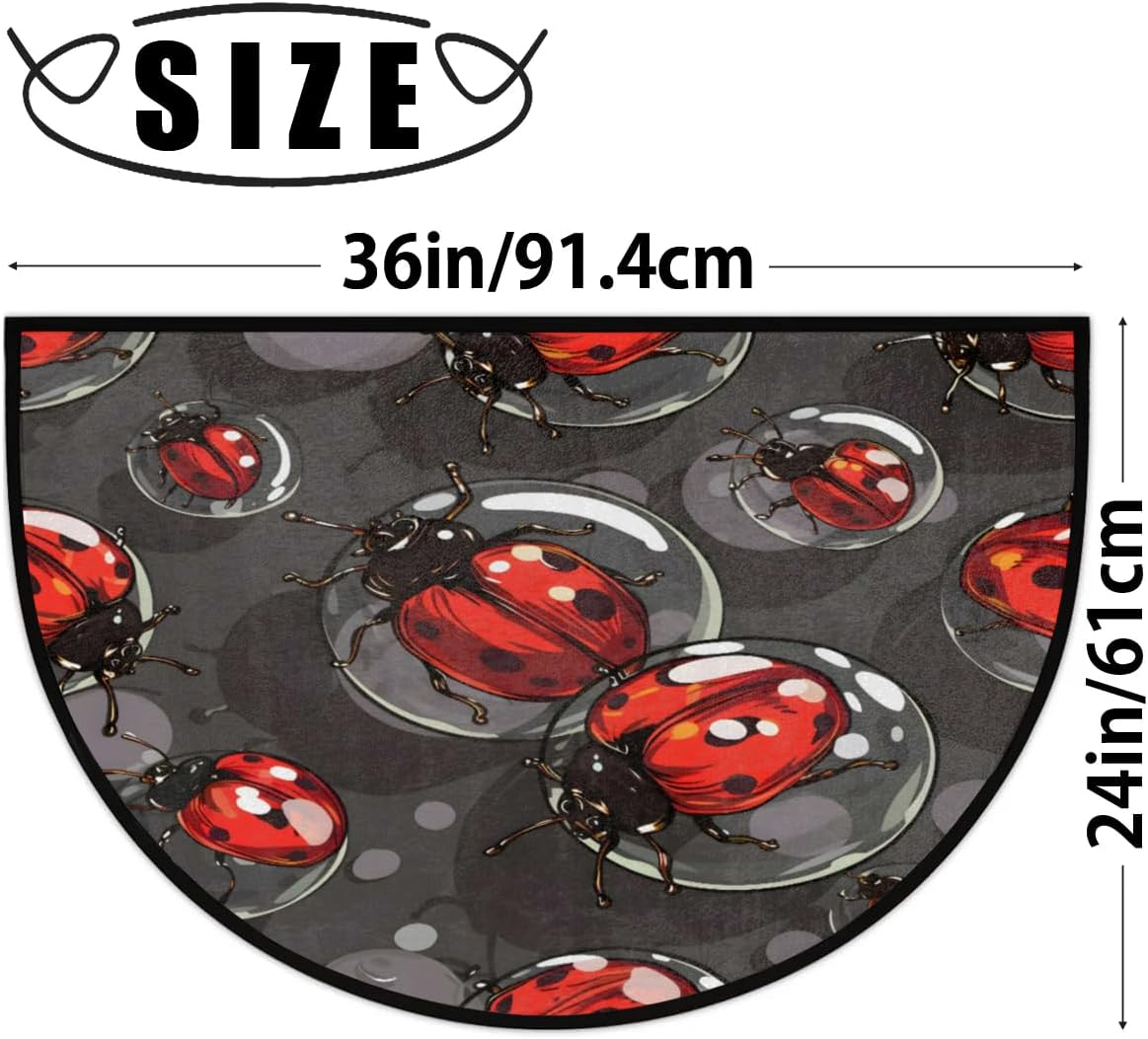 TropicalLife Half Round Door Mat Indoor Outdoor Doormat Red Black Ladybugs Washable Welcome Entrance Way Front Half Circle Rugs for Entryway Outside Kitchen Decor
