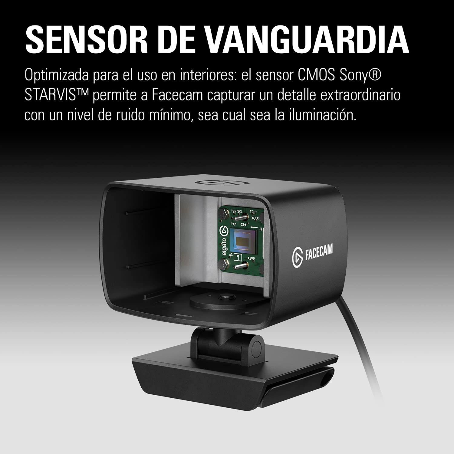 Elgato Facecam - Webcam Full HD 1080p60 real para streaming, juegos, videoconferencia, sensor Sony, corrección de luz avanzada, controles avanzados, funciona con OBS, Zoom, Teams y demás, para PC/Mac