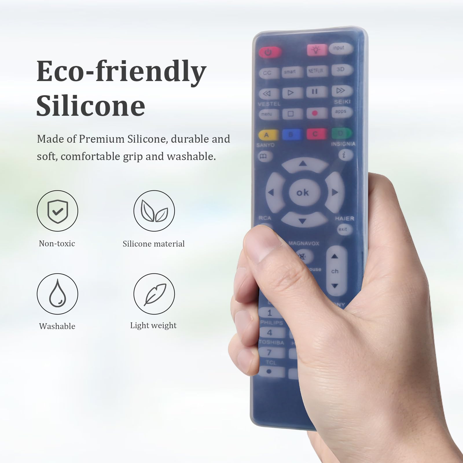Funda de Repuesto para Mando a Distancia GE Uiversal para Magnavox, RCA, JVC, TCL, Westinghouse, Philips, Panasonic, Hitachi, Hisense, Seiki, Sanyo, Insignia, Haier TV RC-G008