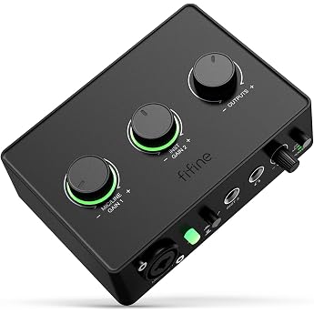 FIFINE Amplitank SC1 USB Audio Interface, 2 Inputs 2 Outputs, XLR Microphone Connection, Musical Instrument Inputs, Voice Mon