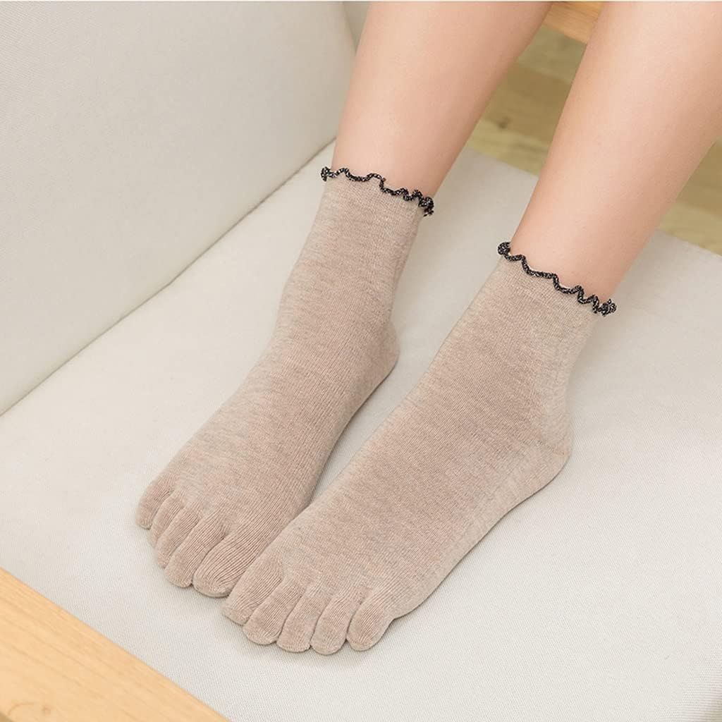 Socks Women's Cotton Five-Finger Ruffled Toe Socks with Finger Women's Socks(Black)