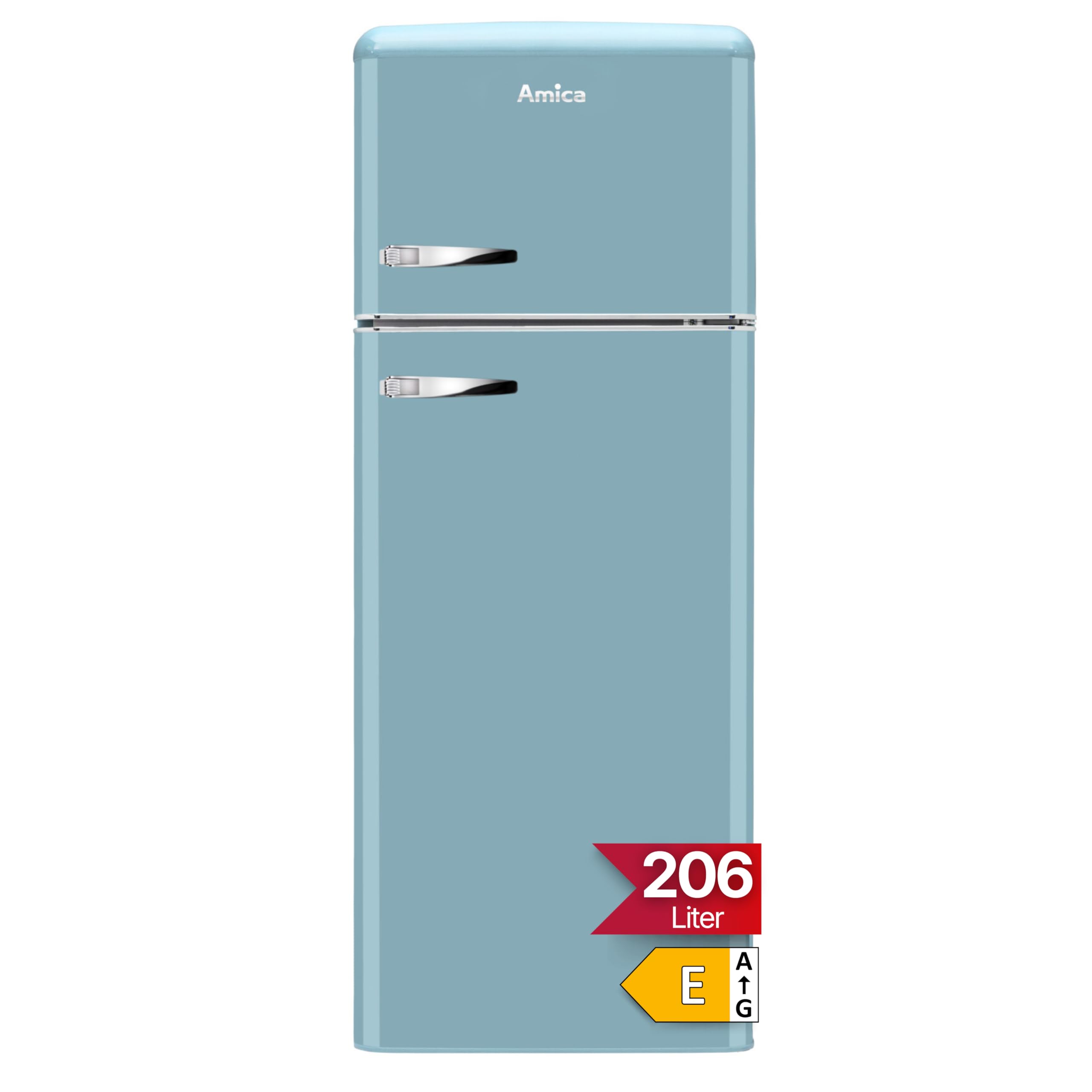 Amica KGC 15632 T Retro Kühl-/Gefrierkombination / Ice Blue (Türkis) / 144cm (H) x 55cm (B) x 62cm (T) / Retro-Design / Kühlschrank mit Gefrierfach