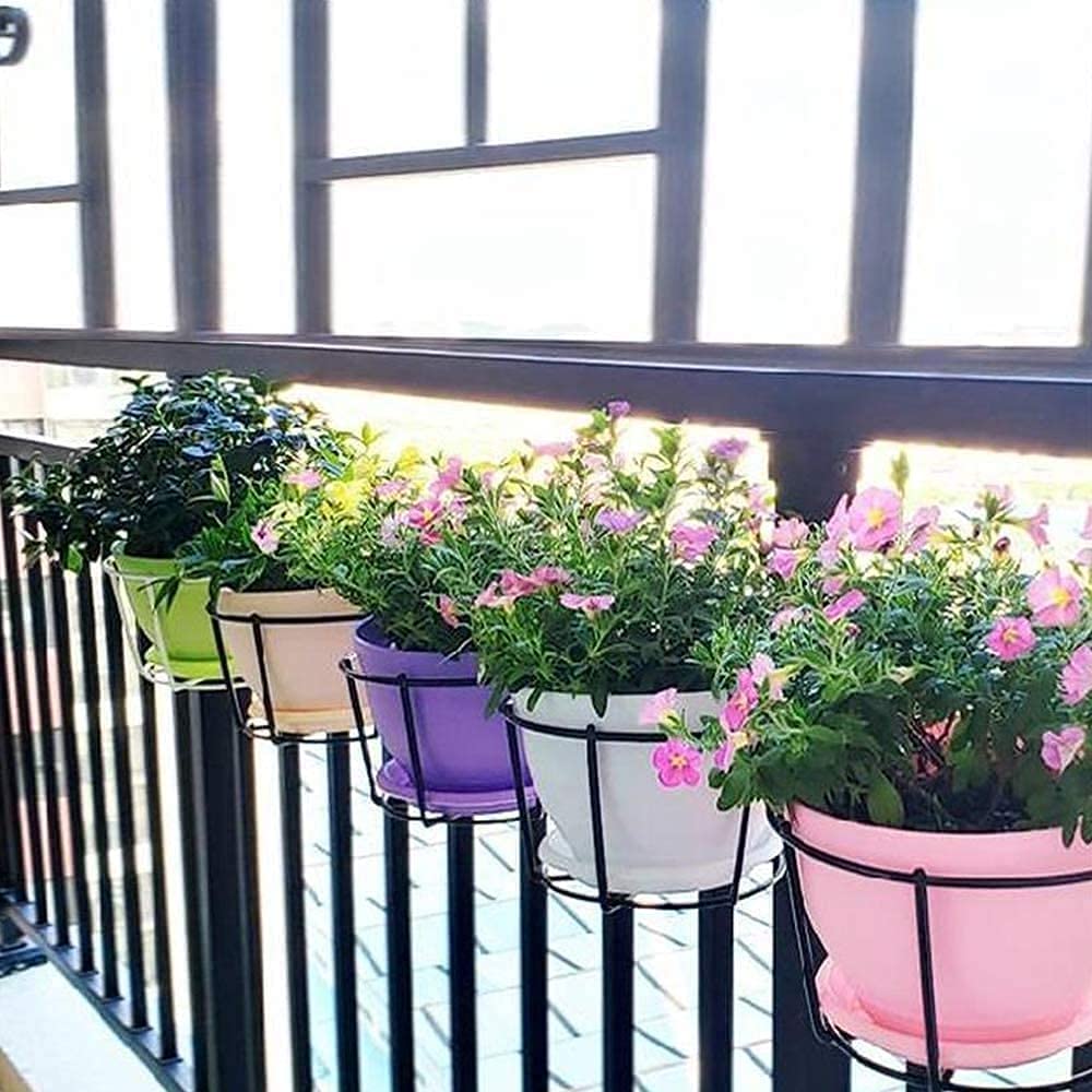 NAYRA Metal Black Color Hanging Flower/Plants Pot Holder Railing Potted Plant Stand for Home Balcony Décorand Garden, Black Set of 2 - Image 6 thumbnail