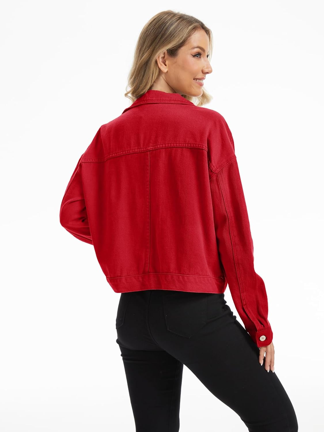 Metietila Womens Cropped Denim Jacket Oversized Button Down Jean Jacket Shacket Trucker Coat with Multi Pockets - Image 4