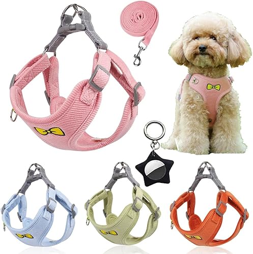 Miniatura 1 de Juego de arnés reflectante y correa para perro, ajustable, suave, lindo, sin tirones, chaleco para cachorros, para razas medianas, gatos, gatitos,