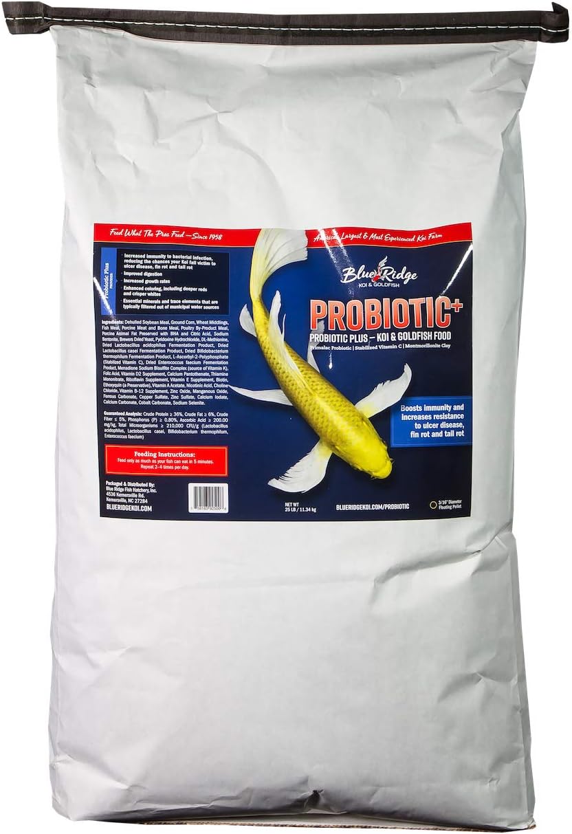 Blue Ridge Fish HatcheryFood [25lb], Probiotic Plus 3/16" Floating Pellet, Koi and Goldfish