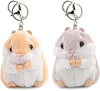 RAYNAG Set of 2 Adorable Hamster Plush Keychains - Cute Stuffed Animal Keyrings for Keys, Bags, Gifts