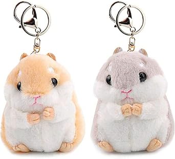 RAYNAG Set of 2 Cute Hamster Plush Keychains Stuffed Animals Keyring Charm Handbag Pendant