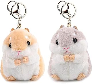 Set of 2 Cute Hamster Plush Keychains Stuffed Animals Keyring Charm Handbag Pendant