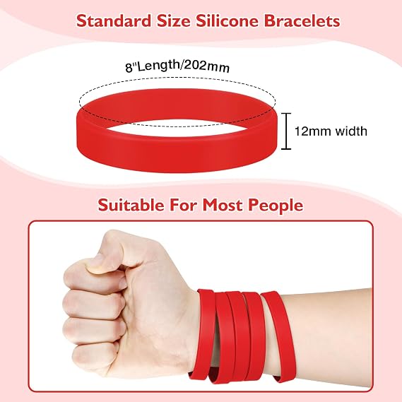 Silicone Wristbands, 100PCS Red Rubber Wristbands Blank Wrist Bands Universal Wristband Set for Women Men Adult Sport