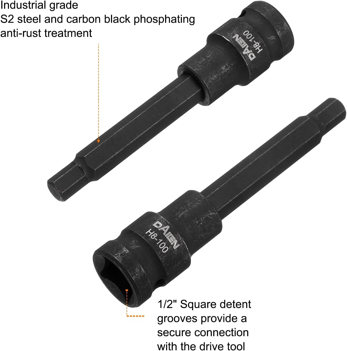 HARFINGTON H8 Hex Bit Socket 100mm/3.94" Length 1/2" Square Drive Metric Extension Impact Bit Power Nut Driver Set S2 Steel Socket Ratchet Wrench Bits, Black