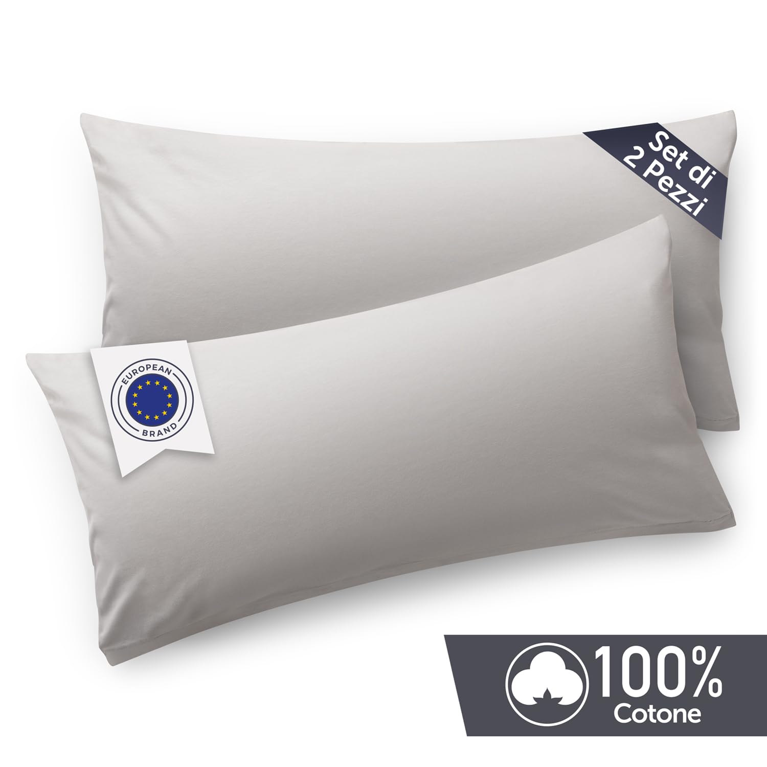 Blumtal Federe Cuscini Letto Matrimoniale Cotone - Federe Cuscini 40x80-100% Cotone, Set di 2 Federe in Jersey con Cerniera, Federa certificate Oeko-Tex, Federe Cuscino Letto - Grigio Chiaro