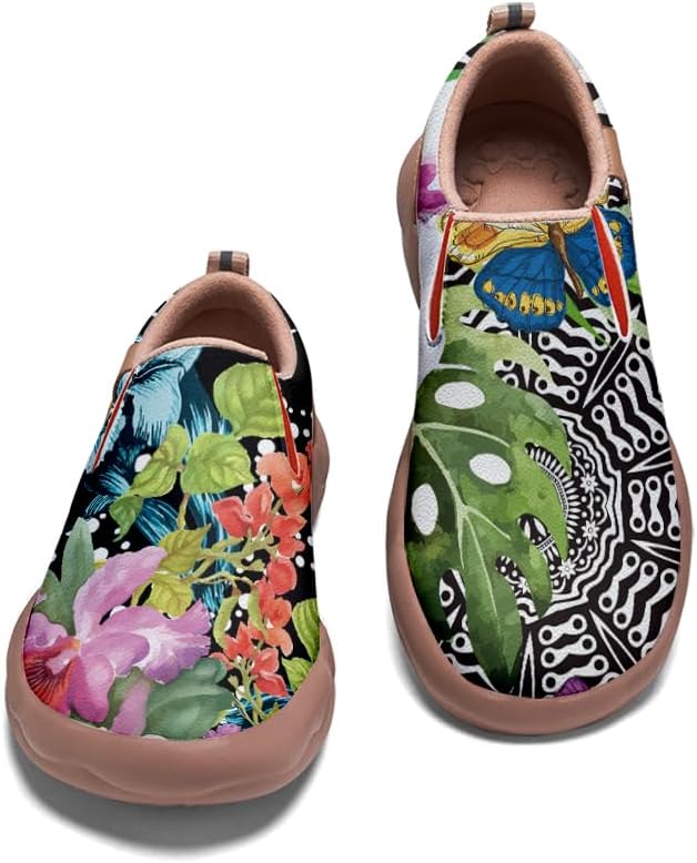 Kid's Slip-on Loafers Boys Girls Walking Shoes Fashion Casual Microfiber Leather Sneakers Patchwork Floral Plants Painted Travel Shoes