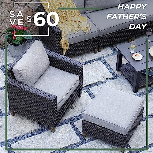 Grand Patio Outdoor Furniture, Patio Wicker Sectional Sofa Modular Furniture Set Single Sofa With Thick Cushions And Steel Frame For Deck Porch Poolside Garden (Single Sofa) #TOP1