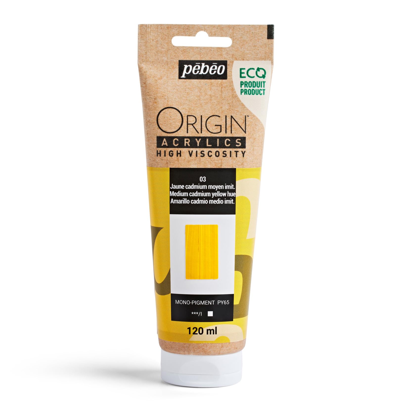PEBEO - Origin Acrylics 120 ml - Eco-designed Acrylic Paint - High Viscosity - Matt Finish - 100% Recycled Binder - 96% European Raw Materials - Cadmium Yellow Medium Imitation — image 1