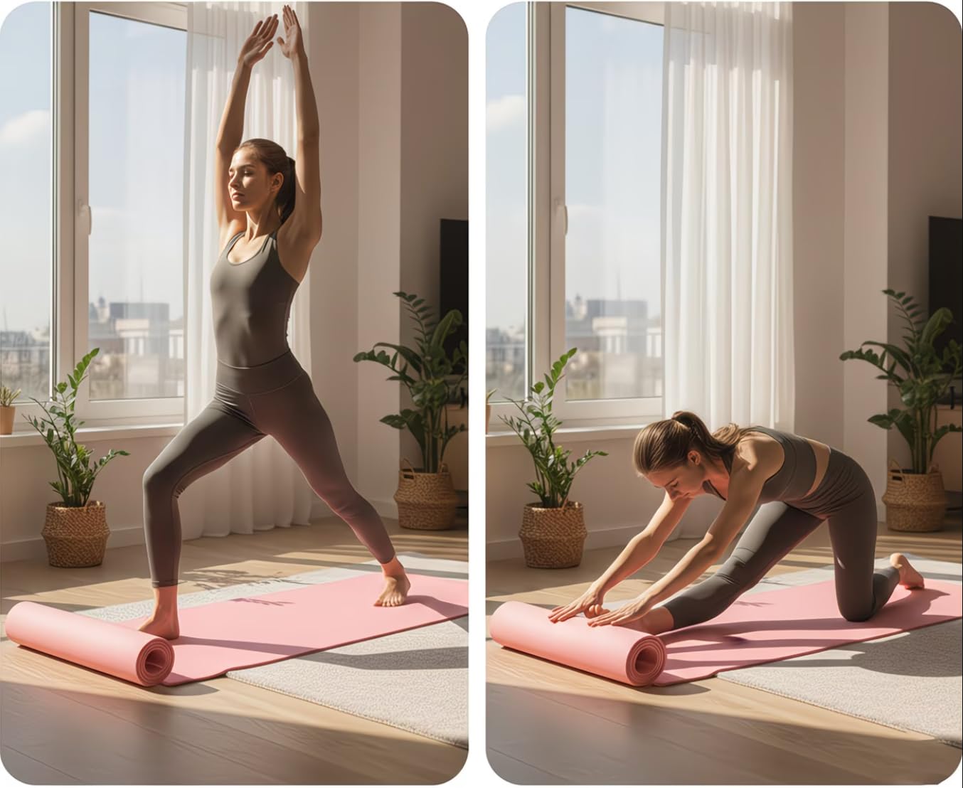 Kit Yoga 3 en 1, Tapis de Yoga Antidérapant Rose + 5 Bandes Élastiques de Résistance + Sac de Transport, Set Complet Fitness et Pilates