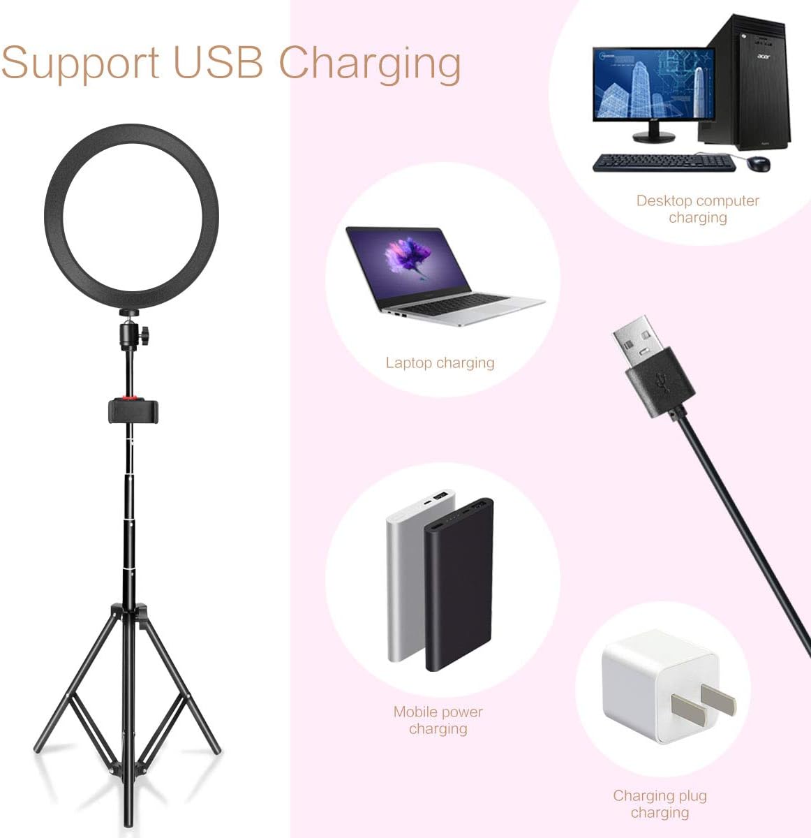 LED Ring Light 10" with Tripod Stand & Phone Holder for YouTube Video, Desk Selfie Ring Light Dimmable for Streaming, Makeup, Photography Compatible with iPhone Android