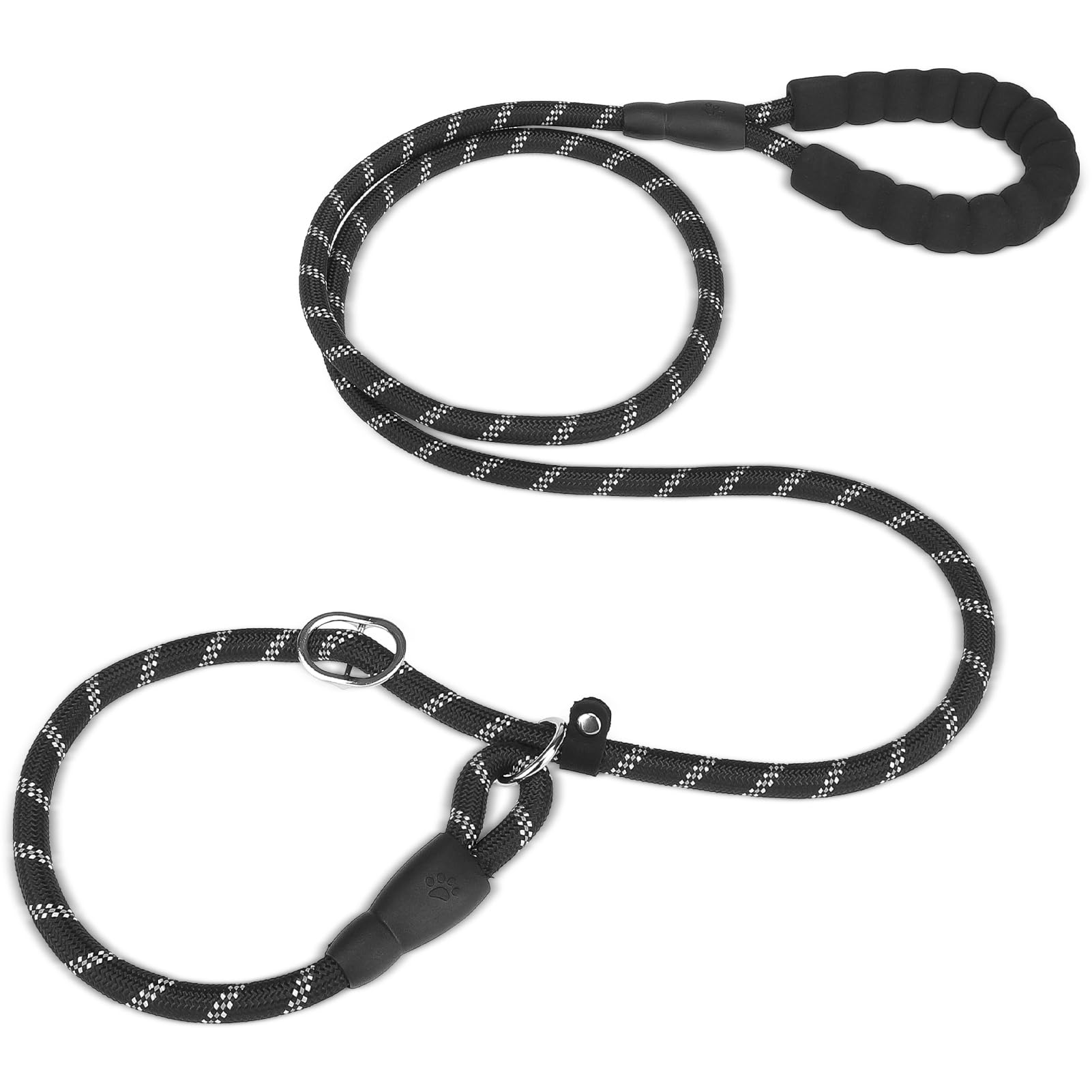 EXPAWLORER Slip Lead for Dogs 2m - Anti-Pull Anti-Choking Training Rope Dog Lead with Soft Padded Handle, Reflective Durable Dog Leash Easy Slip-On for Small Medium Large Breeds, Black