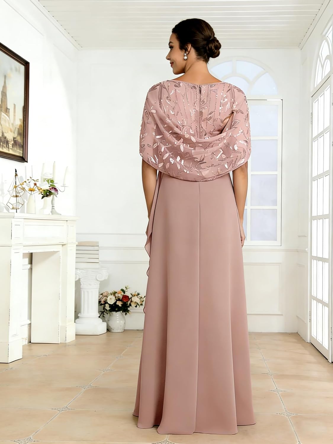 Sequin Embroidery Mother of The Bride Dresses Cap Sleeve Boat Neck A-line Long Evening Formal Dress for Women - Image 5