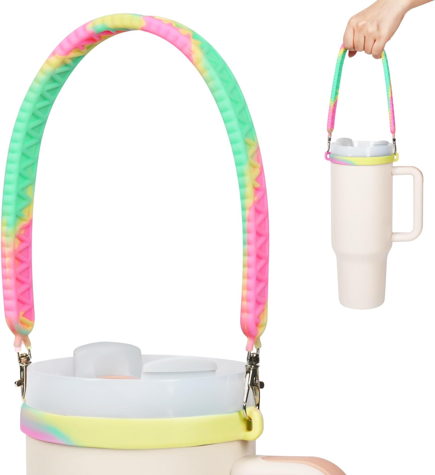 Shintop Water Bottle Handle, Water Bottle Holder with Strap Durable Silicone Water Bottle Carrier Cup Sling Fits Most 8-40oz Bottles Compatible Stanley Cup Accessories (Colorful)