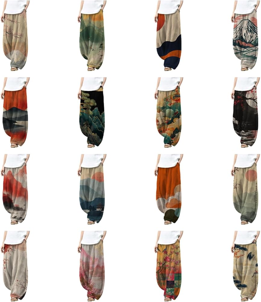 Xolivan Trousers Pants for Women Cotton Linen Fall Casual Novelty