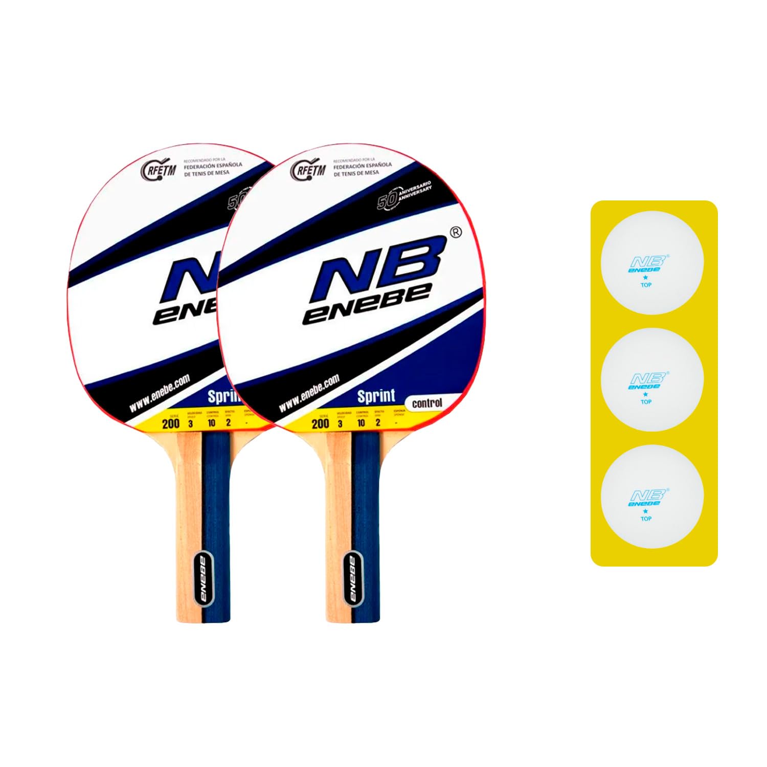 Enebe Set de Ping Pong – 2 Raquetas + 3 Pelotas para Juego de Tenis de Mesa. Palas + Pelotas Ideales para Iniciantes y Jugadores Avanzados.