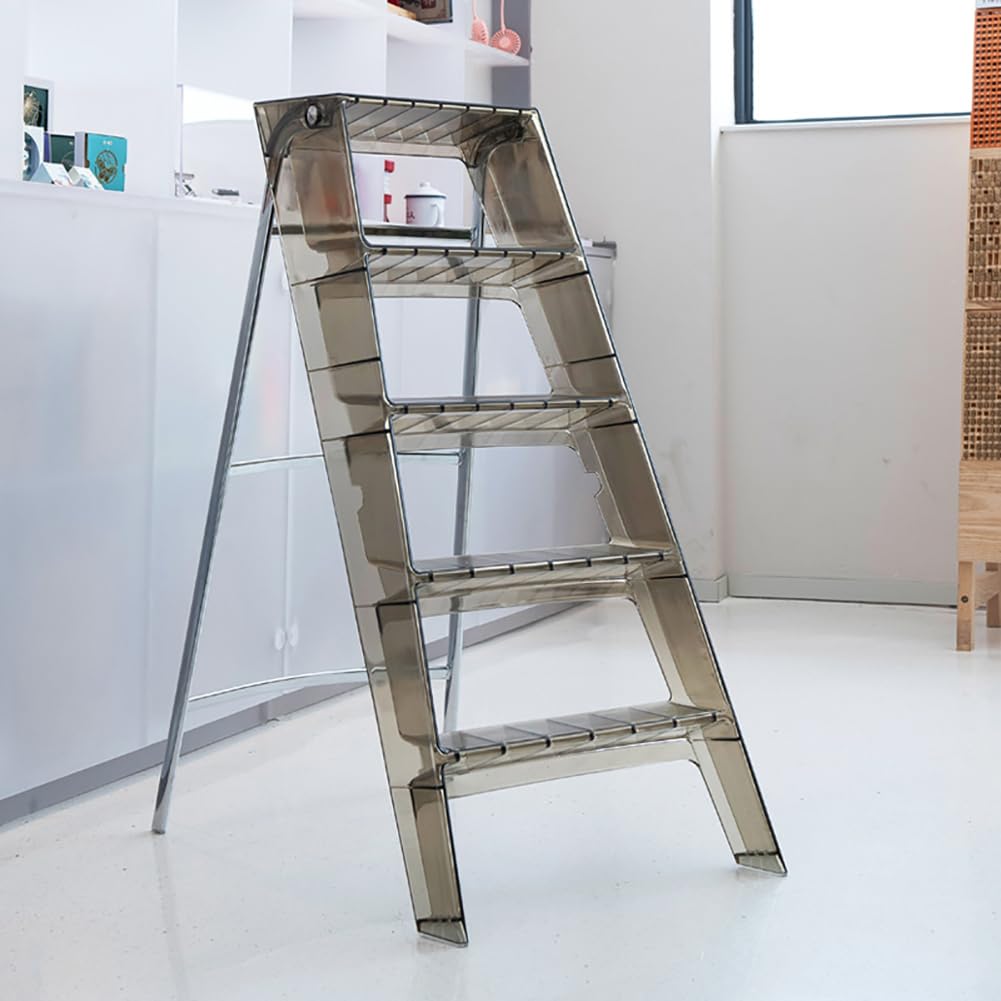 Escalera plegable, taburete de almacenamiento acrílico multifuncional para jardines, exteriores, bibliotecas, diseño portátil de 5 escalones