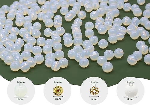 Miniatura 2 de Pamir Tong 500 cuentas redondas de vidrio blanco lechoso de 0.315 pulgadas a granel, kit de cuentas de jade imitativo, cuentas sueltas para hacer