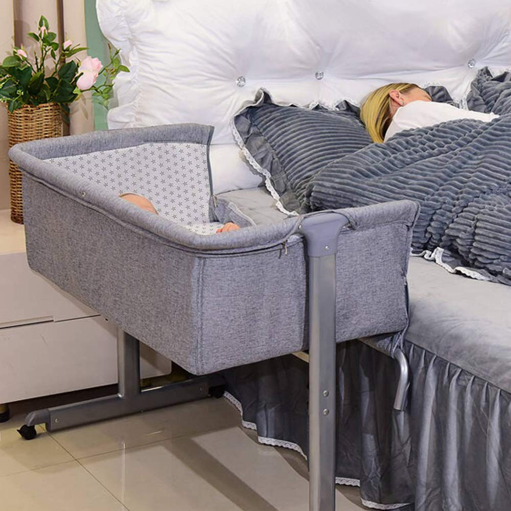 Culla 5 In 1 HOLAVIDA: Next To Me, Lettino E Fasciatoio Pieghevole Con Ruote - Grigio