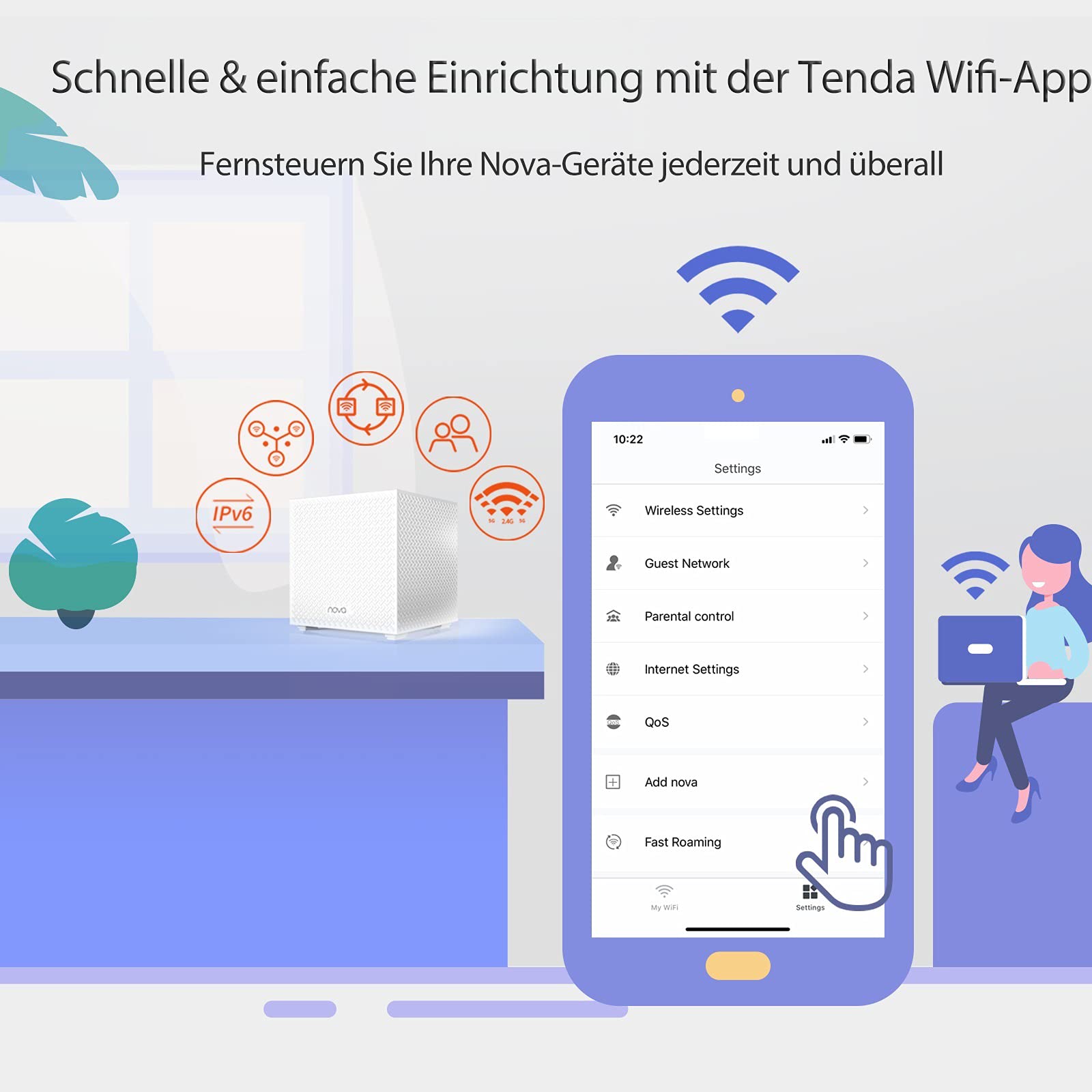 Tenda Nova MW12 Mesh WLAN System - AC2100 Tri-Band WLAN Mesh System - empfohlen für Häuser mit 3-4 Schlafzimmern - 9X Gigabit Port - Ersetzt Router & Repeater - APP Steuerung - 3er Pack