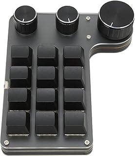 12 Key Gaming Keyboard, Macro One Handed Mechanical Keyboard with Red Switch, Waterproof DIY Programmable Keypad with 3 Knobs for Office Gaming Lab (BT(Inbuilt Battery Included))