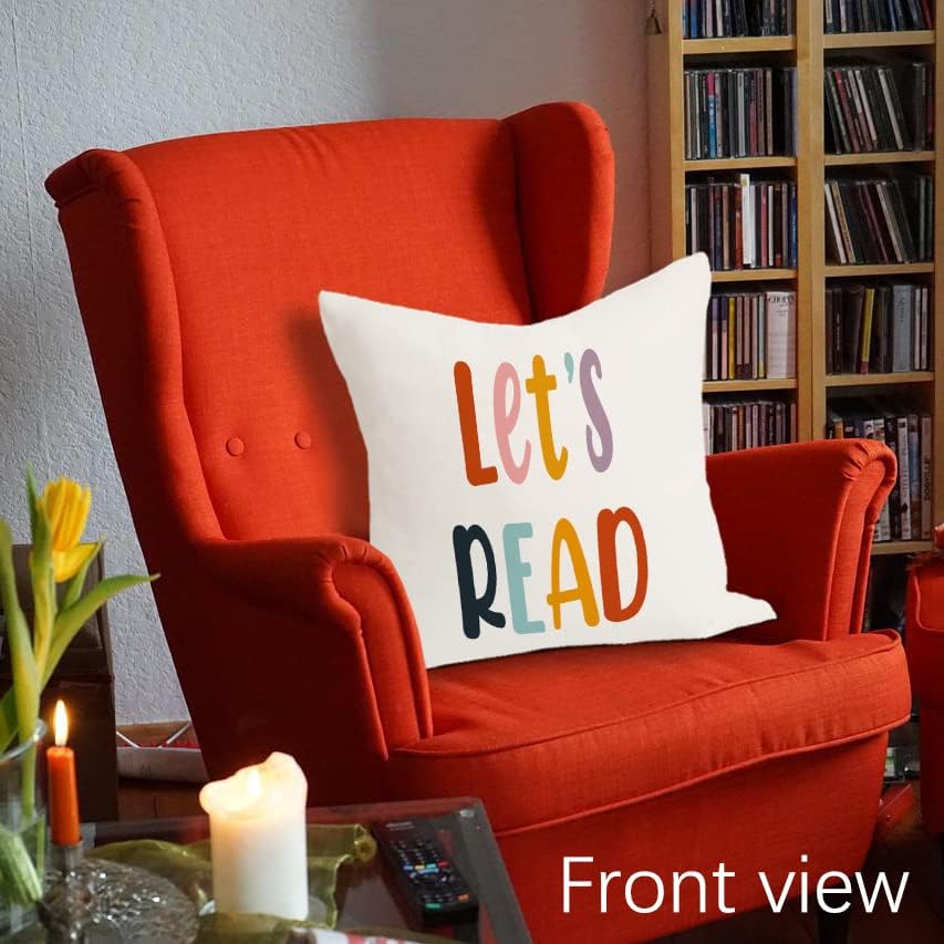 Rusenbao Reading Throw Pillow Covers 18×18, Reading Corner for Kids, Classroom Bed Decorative Pillows Covers, Let's Read Cool Kids Read Books, Decor for Kids Room Playroom - Image 4
