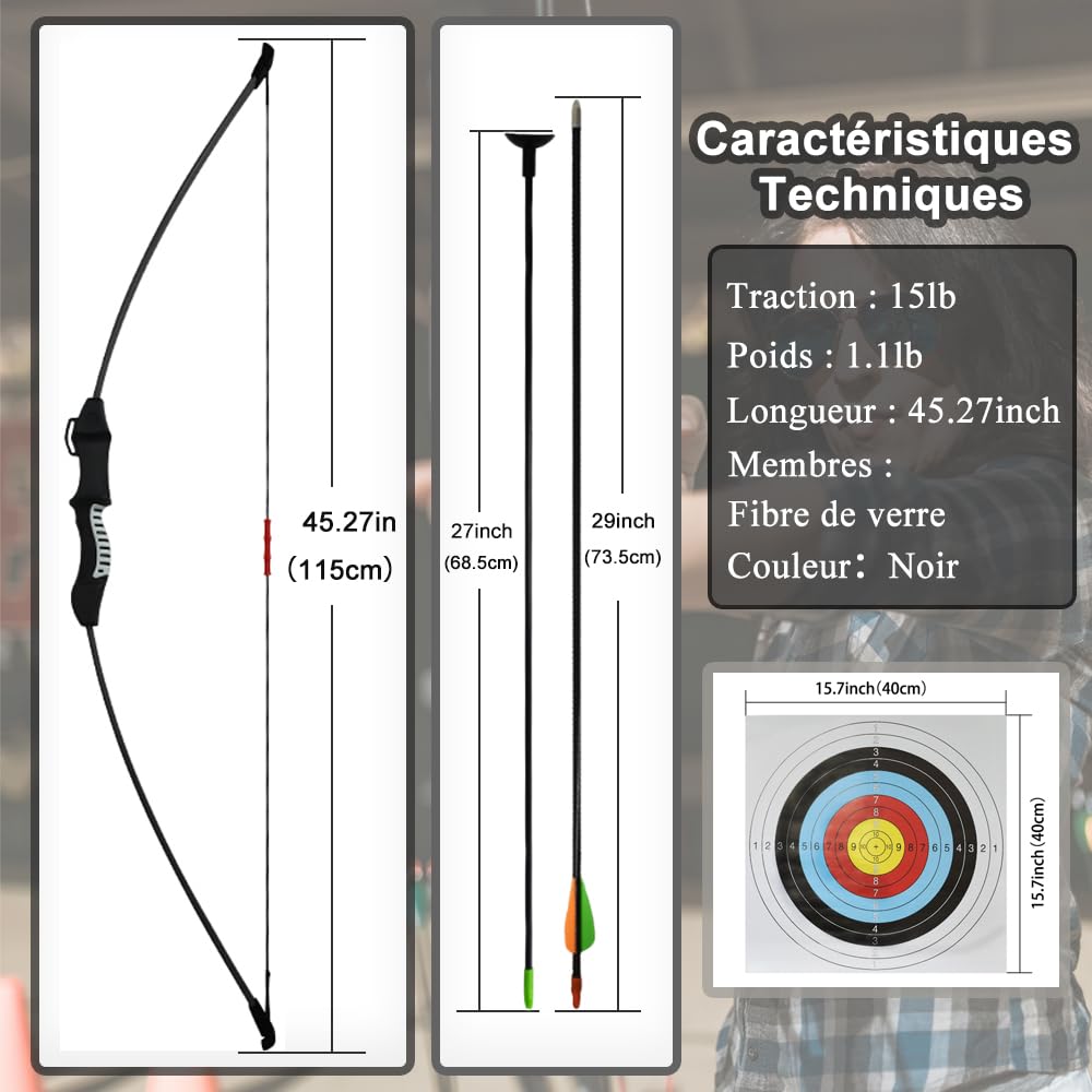 Arc et flèche pour Adolescents Ensemble de tir à l'arc 15lbs/13lbs Entraînement Cour Extérieur