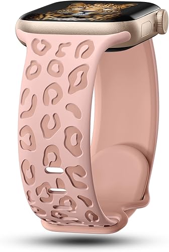 CreateGreat Correas de dos tonos grabadas de leopardo compatibles con Apple Watch Band de 1.61, 1.57, 1.49, 1.77, 1.73 y 1.65 pulgadas para mujer,