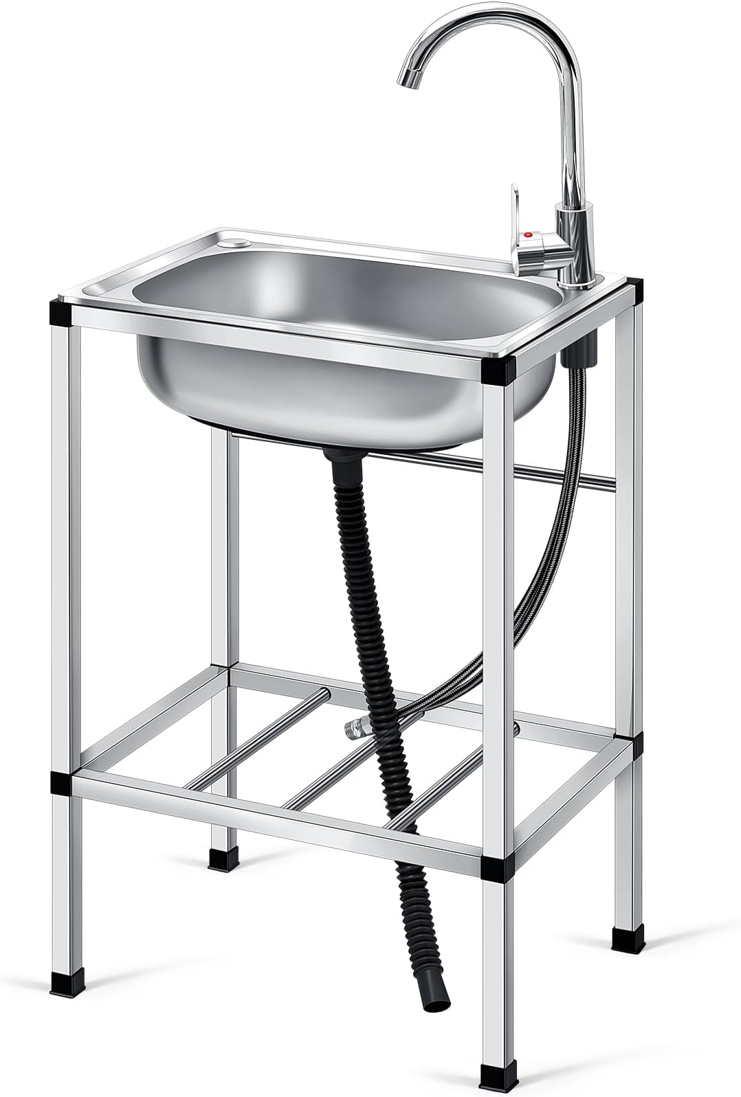 Tandefio Freestanding Outdoor Kitchen Utility Sink Set Stainless Steel Single Bowl Sink Portable Commercial Utility for Restaurant Cafe Bar Hotel Garage Laundry Room(Single Bowl)
