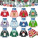 Dispowreath 12 Pcs Christmas Gift Card Holder Ugly Sweater Shaped Wooden Money Holders Money and Card Sleeves Christmas Cash Holders Merry Xmas Gift Tags Winter Holiday(Stripe)