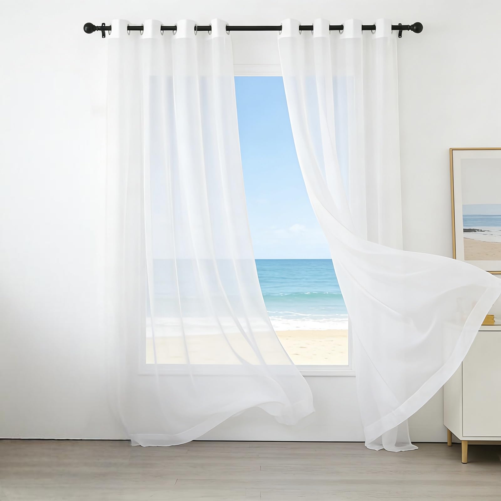 Cortinas modernas translúcidas blancas de 222 x 68 cm con ojales para salón y dormitorio