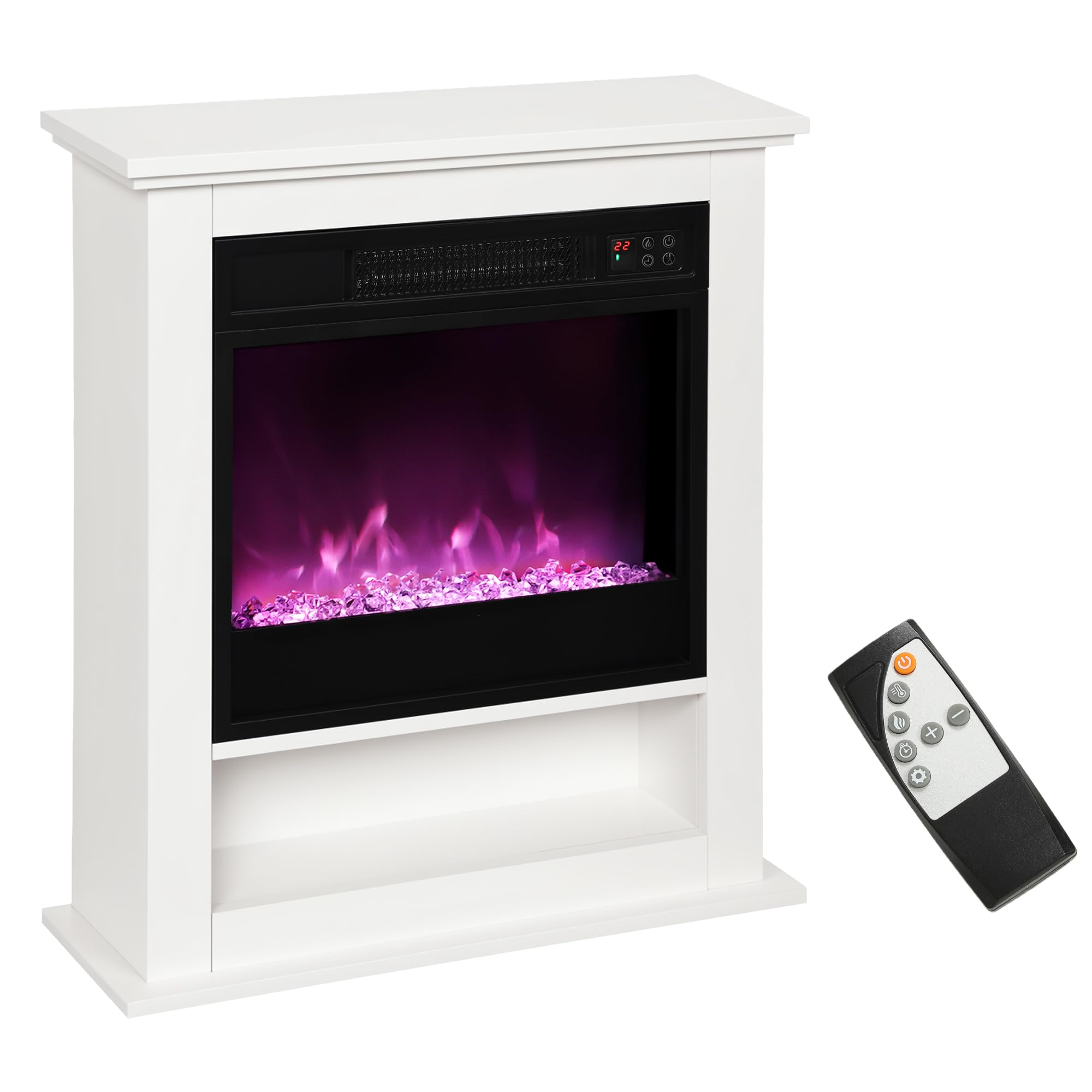 Homcom White 1800W Electric Fire With Remote & Timer For Living Room