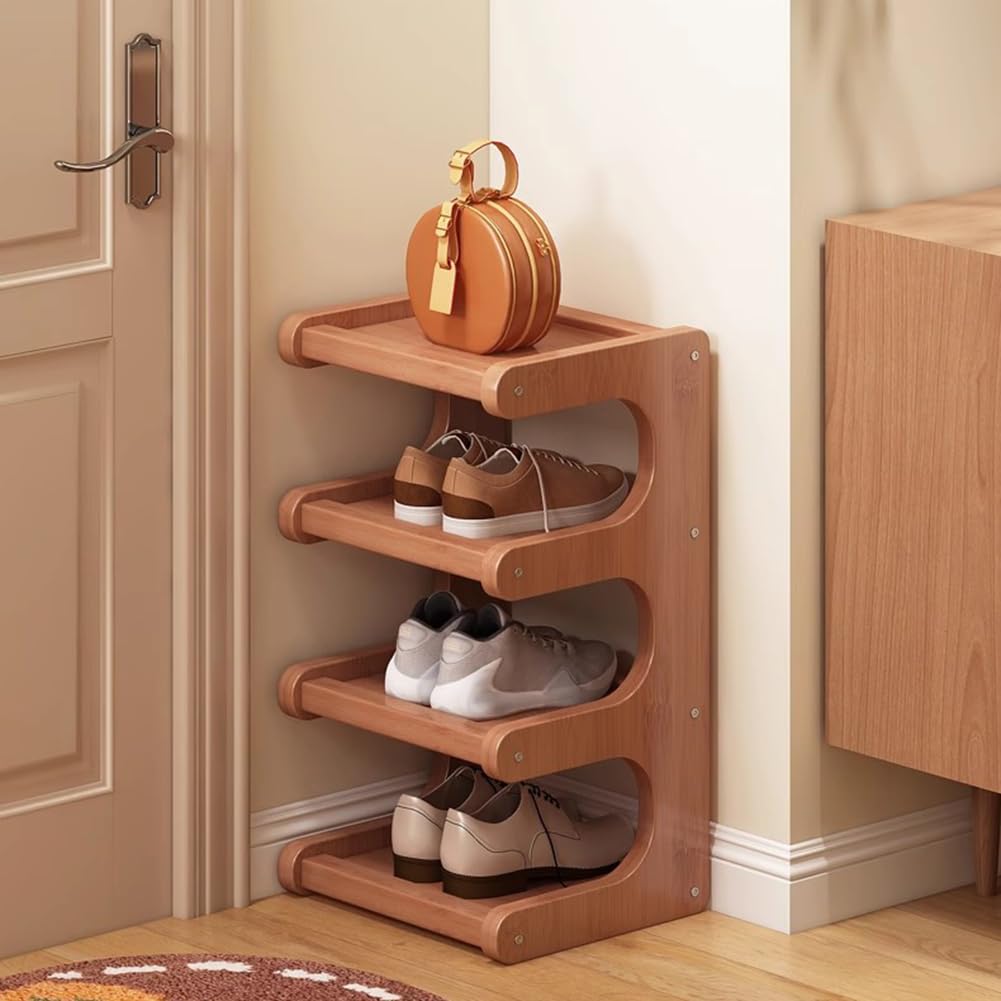 Zapatero de bambú de 8 niveles para armario, estante marrón multifuncional con conectores de cierre de tornillo, 30 x 20 x 117 cm, ideal para niños pequeños